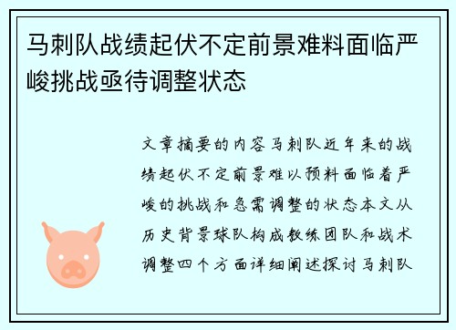 马刺队战绩起伏不定前景难料面临严峻挑战亟待调整状态